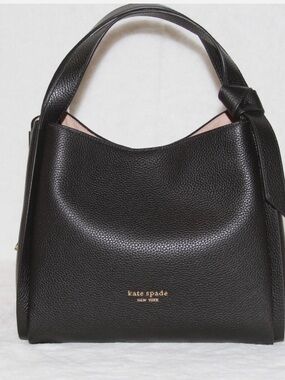 kate spade Black Pebbled Leather Shoulder Bag with Gold Logo